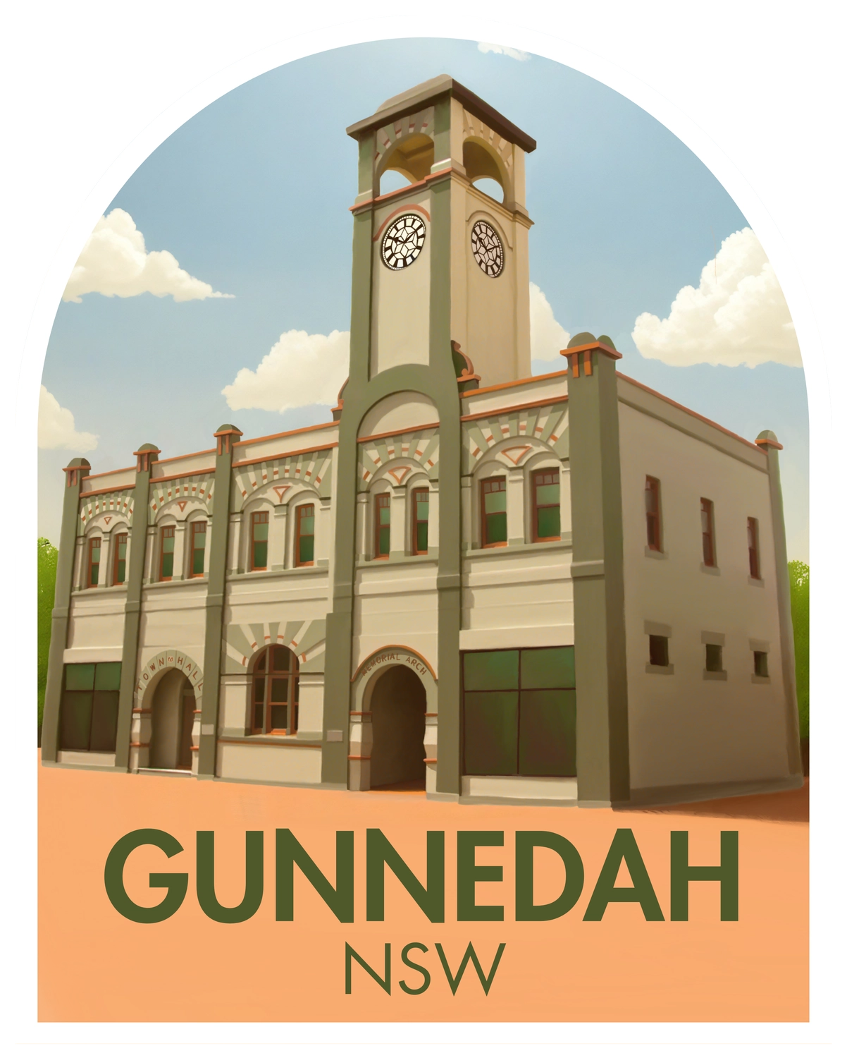 Custom Sticker made for Gunnedah in New South Wales, Australia featuring their town hall.