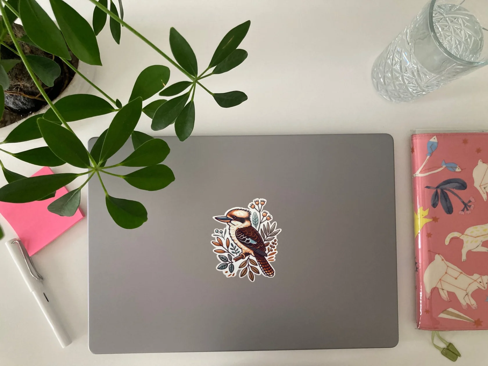 Personalise your laptop, water bottle, or phone case with stickers like this laptop with a kookaburra sticker on the centre cover