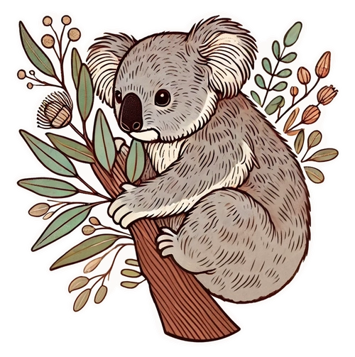 Koala sitting on a Eucalyptus branch vinyl sticker floating preview